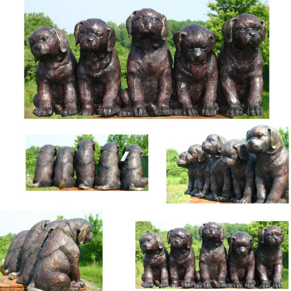 Life Size bronze dog Memorial Line of Puppies Center Piece outdoor